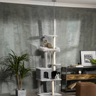 PawHut 85" - 101" Floor-To-Ceiling Cat Tree Tower Activity Center - Grey-Secures safely to the ceiling with a tension rod and anti-toppling fitting 
