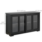 HOMCOM 42" L Modern Kitchen Storage Cabinet with 2 Sliding Glass Doors - Black-The clean lines with elegant tempered glass provide an open, airy feel