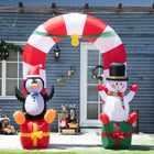 Outsunny 9' Lit Inflatable Candy Archway with Snowman Christmas Decoration-Includes eight stakes and four drawstrings to keep it anchored on windy nights 