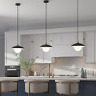 Hudson&Canal Alvia 14.5" Wide Pendant with Metal/Glass Shade - Matte Black/Brass/White-Includes an adjustable 8 ft. cord