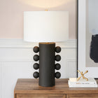 Hudson&Canal Jurrah 27" Tall Ceramic Table Lamp with Fabric Shade - Matte Black/White-Handcrafted matte black finish is applied to the round ceramic base