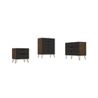 Manhattan Comfort Rockefeller Mid-Century Modern Bedroom Dresser 3-Piece Set - Nature/Textured Grey-Mid-Century Modern Tall Dresser, Standard Dresser and Nightstand Dresser for Bedroom Use. Set of 3.