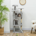 PawHut 54" Cat Tree Tower with Scratching Posts and Condos - Light Grey-Multiple platforms for climbing and viewing 