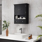 kleankin Bathroom Wall Cabinet with Shelf and Drawers - Black-Cabinet with double doors, open shelf and 2 drawers store your beauty products and daily hygiene items