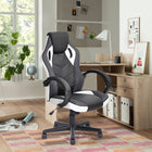 FurnitureR High-Back PU Leather Swivel Gaming Chair - White-Customize your seating position using the pneumatic lift with lock-out and adjustable tilt tension