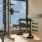 Soozier Weight Rack for Plates - Dumbbells - Barbell Bars - 1100 lb Capacity-Includes a dumbbell layer, 3 barbell holders, and 7 plate posts 