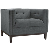 Modway Serve Upholstered Fabric Armchair - Grey-Walnut Stained Rubberwood Legs
