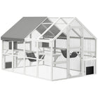 PawHut 74" H Outdoor Catio Cat Enclosure with Weatherproof Canopy and Bridges - White-Suspension bridges, condos and platforms satisfy climbing instincts 