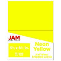 JAM Paper Shipping Labels, Half Sheet, 5.5 x 8.5, Neon Yellow, 50 Pack-Shipping Labels