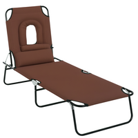 Outsunny Adjustable Outdoor Lounge Chair with Face Hole and Pillow - Brown-Suitable for outdoor park, garden, patio, poolside, conservatory, beach and more
