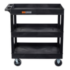 Luxor TUFFY XL Three-Tier Multi-Purpose Utility Cart with Heavy-Duty 5" Casters - 32" W x 18" D - Black-Supported by a PVC leg frame designed to maintain stability under heavy loads