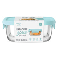 Bentgo Glass Leak-Proof Glass Food Storage - 1112 mL - Soft Aqua-Keep food fresh and organized in the fridge with this versatile non-porous glass container