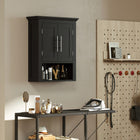 kleankin Bathroom Wall Cabinet with Shelf - Black-Assembly required