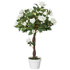 Outsunny 3' Decorative Artificial Rose Tree with Realistic Flowers - White-Artificial rose plant features realistic petals and leaves for an elegant look 