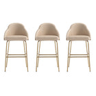 Manhattan Comfort Gracie 22" Modern Leatherette Upholstered Barstool - Tan and Gold - 3 Pack-Modern Barstool with Backseat Perfect for Bar and Kitchen Use. Set of 3
