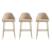 Manhattan Comfort Gracie 22" Modern Leatherette Upholstered Barstool - Tan and Gold - 3 Pack-Modern Barstool with Backseat Perfect for Bar and Kitchen Use. Set of 3