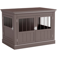 PawHut 31" Dog Crate End Table with Three Doors - Coffee-Dual-purpose design serves as furniture and a pet crate 