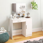 HOMCOM Vanity Desk with Mirror and Shelves - 35.4" L x 15" W x 54.3" H - White-Assembly required