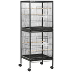 PawHut 55" H 2-in-1 Bird Cage with Wheels and Slide-out Tray - Black-Solid and durable steel construction 