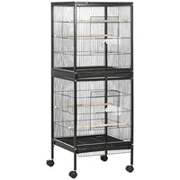 PawHut 55" H 2-in-1 Bird Cage with Wheels and Slide-out Tray - Black-Solid and durable steel construction 