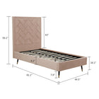 Manhattan Comfort Crosby 81.1" Modern Velvet Upholstered Twin-Size Bed - Nude-Features a Chevron Style Weave Stitched Headboard