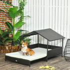 PawHut Extendable Rattan Dog House with Roof - Cream White-Pull-out design extends for additional lounging space 