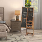 HOMCOM Mirror Jewelry Cabinet with LED Lights - 14.25" L x 11.75" W x 53.5" H - Rustic Brown-LED lights give off eye-catching glow 