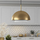 Hudson&Canal Octavia 15.75" Wide Pendant with Metal/Glass Shade - Brass/Brass and White-Handcrafted brass finish is applied to the round metal base