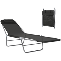 Outsunny Outdoor Lounge Chair - Folding Adjustable Reclining Chair - Black-Great for garden, balcony, swimming pool, beach and more