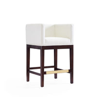 Manhattan Comfort Kingsley 21" Mid-Century Modern Faux Leather Upholstered Counter Stool - Ivory and Dark Walnut-Mid-Century Modern Counter Stool with Backseat Perfect for Bar and Kitchen Use