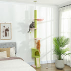 PawHut 87" - 94.5" Floor-To-Ceiling Cat Tree Tower - Green-Floor-to-ceiling tension rod and anti-tip strap ensure maximum stability 