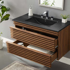 Modway Render 36" Wall-Mount Bathroom Vanity - Walnut/Black-Walnut Grain Vanity