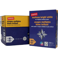 Staples FSC-Certified Multiuse Bright White Paper - 22 lb. - 8.5" x 11" - White - 2500 Sheets-High 98 brightness delivers superior image contrast and readability