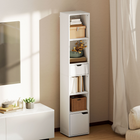 HOMCOM 6-Tier Tall Narrow Bookcase with Drawer and Door - White-Anti-tipping kit included for family safety 