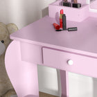 Qaba Kids Vanity Table with Mirror & Stool - Cloud Design - Pink-Easy to clean 
