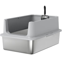 PawHut XL Stainless Steel High Wall Cat Litter Box with Scoop-Made from 201 stainless steel, resists odours and keeps the litter box hygienic 