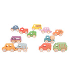 TickiT Rainbow Wooden Vehicles - Set of 12-Imaginative play: Use the engraved graphics to introduce different forms of transport and the roles they play. Create traffic jams or use the functional trailer hitch to tow a friend to safety!