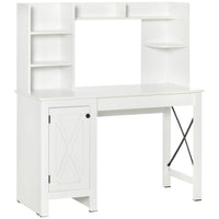 HOMCOM 47.2" Computer Desk with Storage - White-Farmhouse design with X pattern barn style door matches your home decoration