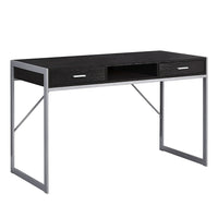 Monarch Specialties 7366 48" Computer Desk - Espresso/Silver Metal-Chic espresso finish with simple square silver metal base and frame