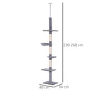 PawHut 102" 5-Tier Floor-to-Ceiling Cat Tree with Scratching Post - Grey-Encourages appropriate scratching and allows your cat to remove the dull nail sheath to reveal healthy paws 