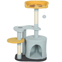 PawHut 31.5" Cat Tree Tower with Plush Perch - Blue-Gamepad shaped platform and pizza shaped perch for inspired decor 