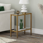 Hudson&Canal Hera 24"W Rectangular Side Table with Glass Shelf - Antique Brass-Clean with a soft, dry cloth and no harsh chemicals or abrasive cleaning materials