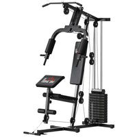 Soozier Home Gym Equipment Weight Training Machine-Exercises include: pec fly, high/low pulley, chest press, arm curl, leg extension, and leg curl 