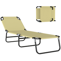 Outsunny Folding Lounge Chair - 5 Position Sun Tanning Chair - Cream White-Tan or lounge around the pool together on