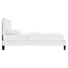 Modway Roxanne Performance Velvet King Platform Bed - White-Tapered Wood Legs