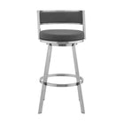 Armen Living Roman 26" Counter Height Swivel Bar Stool in Grey Faux Leather & Brushed Stainless Steel-4