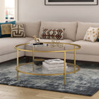 Hudson&Canal Sivil 36"W Round Coffee Table with Glass Top - Brass-Clean with a soft, dry cloth and no harsh chemicals or abrasive cleaning materials