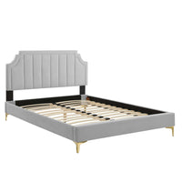 Modway Sienna Performance Velvet Full Platform Bed with Gold Metal Legs - Light Grey-Full Platform Bed