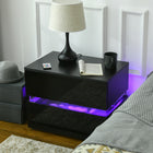 HOMCOM LED Nightstand with 2 Drawers - Black-Two sliding rail drawers give you lots of space to store bedtime essentials