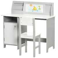 Qaba Kids Desk and Chair 2-Piece Set with Whiteboard and Storage - Grey-2 pieces set includes 1 desk and 1 matching chair 